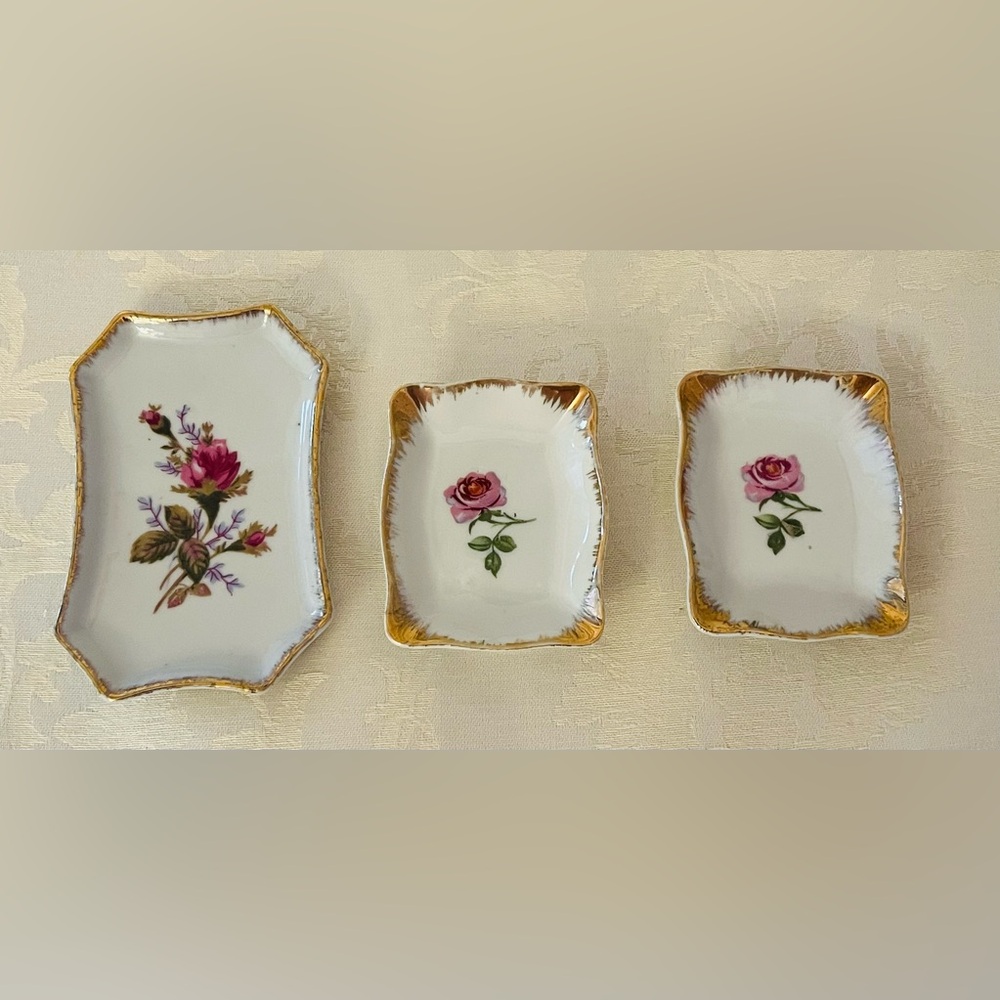 Elegant Vintage Floral Porcelain Hand Painted Japan Trinket Dishes - Picture 2 of 16
